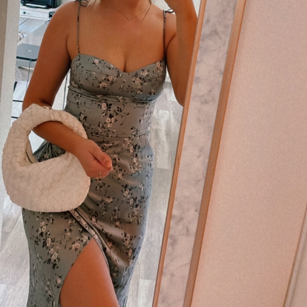 Reformation green floral silky dress 6